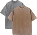 Heavyweight 230g acid-wash cotton T-shirts in gray and brown colors for vintage look - S / Tops / 3-Pack / Gray and Brown-Tan