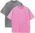 Set of heavyweight 230g pure cotton washed distressed T-shirts in gray and pink colors - S / Tops / 3-Pack / Grey and Pink