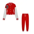 Completo giacca college e pantaloni sportivi bianchi e rossi da donna con lettera B - Rosso