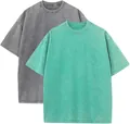 Heavyweight 230g pure cotton acid wash t-shirts featuring vintage faded grey and teal green colors - S / Tops / 3-Pack / Charcoal Gray and Mint Green