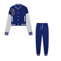 Completo due pezzi giacca varsity blu e pantaloni jogger con toppa B e strisce - Blu
