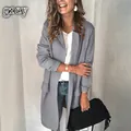 Elegant grey long-sleeved casual blazer coat for women, ideal for autumn fashion - S / Tops / Gray