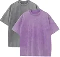 Set of two vintage heavy cotton acid wash short sleeve t-shirts in grey and purple - S / Tops / 2PCS / Dark Gray and Purple Combination (Combination 37)