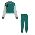 Set due pezzi giacca varsity verde e pantaloni sportivi da donna con stampa della lettera B - Verde menta