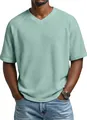 Stylish men's sage green waffle knit V-neck T-shirt featuring comfortable raglan sleeves - S / Tops / Green
