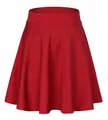Close-up of bright red high-waisted A-line skater skirt showing soft knit fabric - S / Bottoms / Red