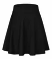 Close-up of high-waist black A-line skater skirt with elastic waistband - S / Bottoms / Black