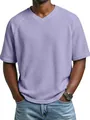 Men's fashionable lavender purple waffle knit T-shirt with V-neck and raglan sleeves - Purple