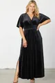 Elegant black velvet maxi dress with V-neck and flutter sleeves for formal events - XL / Bottoms / Black