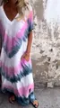 Abito lungo bohémien casual tie-dye con scollo a V, tasca laterale e spacco sexy - Taglia S / Pantaloni e gonne / Rosa