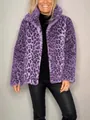 Chaqueta de piel sintética con estampado de leopardo morado para mujer con cuello de solapa - S / Tops / Púrpura
