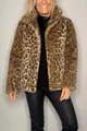Chaqueta elegante con estampado de leopardo y cuello de solapa para mujer invierno - S / Tops / Caqui