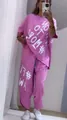 Stylisches rosa zweiteiliges Freizeit-Sport-Set mit auffälligem Buchstabendruck für Damen - S / Oberteil Und Unterteil / Fuchsia