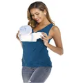 Navy blue kangaroo nursing shirt for hands-free babywearing and bonding comfort - 3XL / Tops / Blue Gray