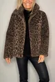 Chaqueta de leopardo para mujer en piel sintética con un elegante diseño de solapa - Marrón Oscuro