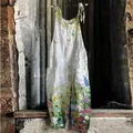 Sweet vintage floral print sleeveless wide-leg jumpsuit for a fresh summer look - S / Top And Bottom / White Multicolor Floral Print (Flower 41)