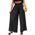 Casual high-waisted wide-leg cotton linen pants for women in solid black - S / Bottoms / Black