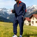 Herren Navy Blau Trainingsanzug Set mit halbem Reißverschluss und Cargo-Jogginghose - S / Oberteil Und Unterteil / Marineblau