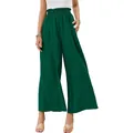 Women's stylish high-waisted dark green wide-leg trousers with elastic paperbag waist design. - Dark Green