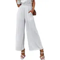 Elegant high-waisted white wide-leg linen pants for women, stylish summer casual design - S / Bottoms / White