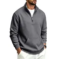 Men's dark grey half-zip fleece sweatshirt shown in a stylish studio shot. - S / Tops / Dark Gray