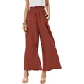 Women's terracotta high-waisted cotton linen loose wide-leg pants for summer wear - Brick Red