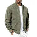 Premium olive green suede bomber jacket for men featuring a classic baseball collar design - S / Tops / Army Green