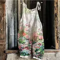 Sweet floral print wide-leg jumpsuit with tie straps for women's vintage summer look - S / Top And Bottom / Pink Floral Flamingo (Flower 11)