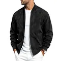 Premium men's black suede bomber jacket with stylish zipper and ribbed collar details - S / Tops / Black