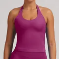 Set yoga magenta premium senza cuciture con reggiseno sportivo halter e leggings fitness - Rosso Bacca