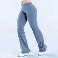 High-waisted flared yoga pants made of premium blue-grey double-sided brushed fabric - XS / Bottoms / Blue
