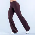 High-waisted flared yoga pants in deep brown mocha with double-sided brushed fabric - XS / Bottoms / Coffee