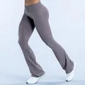Premium seamless grey high-waisted flare yoga pants for women's fitness and running activities - XS / Bottoms / Mushroom Grey