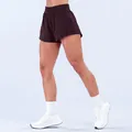 Women's loose quick-dry yoga shorts in dark brown, perfect for gym running and fitness. - XS / Bottoms / Black