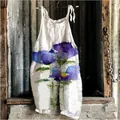 Bohemian retro wide-leg jumpsuit featuring sweet blue and purple watercolor floral print - S / Top And Bottom / White Purple and Blue Watercolor Floral (Flower 25)