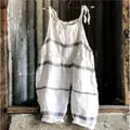 Retro striped white linen wide-leg jumpsuit with adjustable shoulder straps for summer - S / Top And Bottom / White with Dark Gray Stripes (Flower 35)