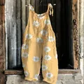 Summer yellow wide-leg jumpsuit featuring sweet white daisy prints and tie shoulder straps - S / Top And Bottom / Yellow with White Daisy Print (Flower 28)
