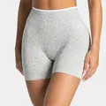 Nahtlose Yoga-Shorts mit hoher Taille und Leopardenmuster in Hellgrau mit Kontrastband - Hellgrau Leopard