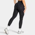 High-waisted tiger print seamless yoga leggings for women in a dark grey finish - XS / Bottoms / Black Zebra
