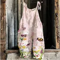 Vintage pink floral print wide-leg jumpsuit with tie straps for a sweet summer look - S / Top And Bottom / Pink Bee Floral Print (Flower 29)
