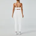 White yoga set with criss-cross back sports bra and high-waist fitness leggings - M / Top And Bottom / White