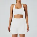 Ensemble de yoga sans couture blanc avec brassière dos nu et short taille haute - M / Haut et Bas / Blanc