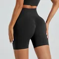 Seamless black high-waisted butt lift yoga shorts for women's fitness and gym workout - S / Bottoms / Black