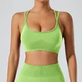 Lime green seamless multi-strap cross-back sports bra for running, fitness and yoga - S / Tops / Green