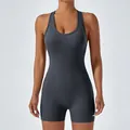 One-piece dark grey sleeveless yoga bodysuit for fitness training and gym workouts - XL / Top And Bottom / Volcanic Gray