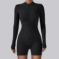 Tuta sportiva nera a maniche lunghe con cerniera per yoga e fitness professionale - Taglia S / Top E Pantaloni / Nero
