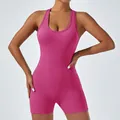 Vibrant pink quick-dry yoga bodysuit featuring hip-lifting and sexy backless design - XL / Top And Bottom / Dragon Fruit