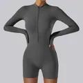 Body da yoga intero a maniche lunghe con cerniera frontale in colore grigio scuro - Taglia S / Top E Pantaloni / Grigio Vulcanico