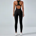 High stretch sexy backless black one-piece yoga jumpsuit with racerback for women - S / Top And Bottom / Black