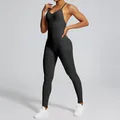 Body de yoga negro sin costuras con espalda descubierta para mujer, mono fit - L / Top Y Pantalón / Negro